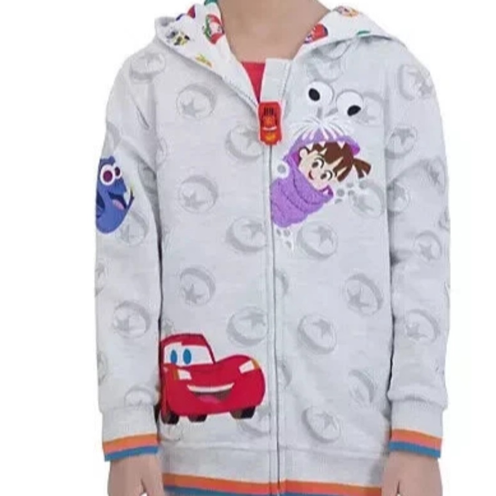 Disney Light Gray Kids Zip-Up Hoodie with Colorful Character Appliqués Unisex 7 - Picture 4 of 7